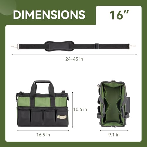 Tool Bag 16 Inch, 18 Pockets Soft Tool Box Organizer, Green