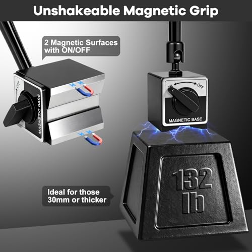 Dial Indicator with Magnetic Base, 0-1 inch Dial Test Gauge Indicators Graduation 0.001",132lbs Mag Base Runout Gauge Set
