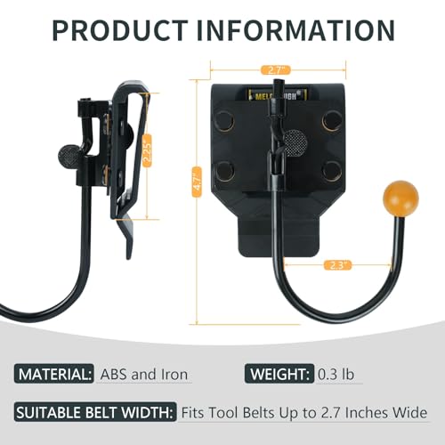 MELOTOUGH Tool Belt Hook,Tool Holster,Drill Belt Holder,Cordless Drill Holster Single (Black) + Drill Holder for Tool Belt – Orange ABS Holster, Rivet-Reinforced, Fits 2.7" Belt