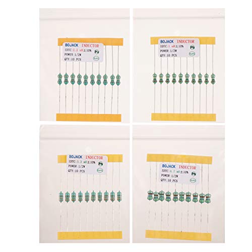 BOJACK 20 Values 200 Pieces Inductors 1 uH to 4.7 mH 0.5 W Colour Ring Inductors 1/2 Watt Assortment Kit