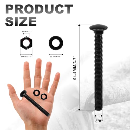 CNQLIS 3/8" x 3-1/2" Carriage Bolts Kit, 25PCS Black Carriage Bolts 3/8 x 3-1/2 Inch 25