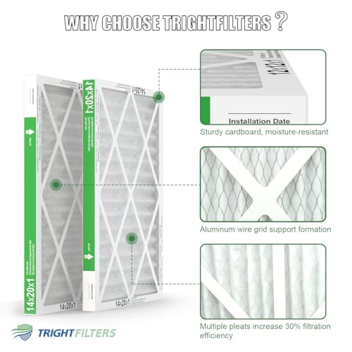 TRIGHTFILTERS 14x20x1 Air Filter 4 Pack, MERV 8 Pleated HVAC Furnace Filter