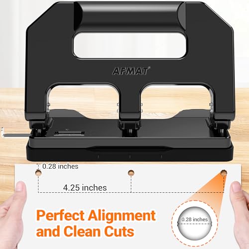 AFMAT HPX1 Heavy Duty 3 Hole Punch, 3 Hole Puncher for Binder, 40-Sheet Three Hole Punch w/ 10000+ Uses, Metal Hole Puncher 3 Ring, 50% Reduced Effort, Bulit-in S.S. Paper Guide (Black) Black