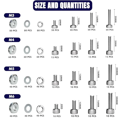2-in-1 Set of 304 Stainless Steel Philips Pan Head (900Pcs) in 24 Sizes and Metric Head Nuts & Bolts (890Pcs) Assortment Kit in 30 Sizes with Washers