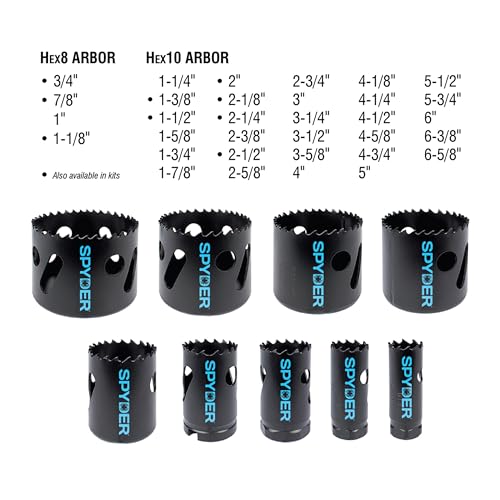 Spyder 6-3/8" Bi-Metal Hole Saw for Steel, Nail-Embedded Wood, and Plastics, Variable Tooth Pitch, Use with Hex10 (1/2") Pilot Bit Arbor (600928CF) 6-3/8 inch
