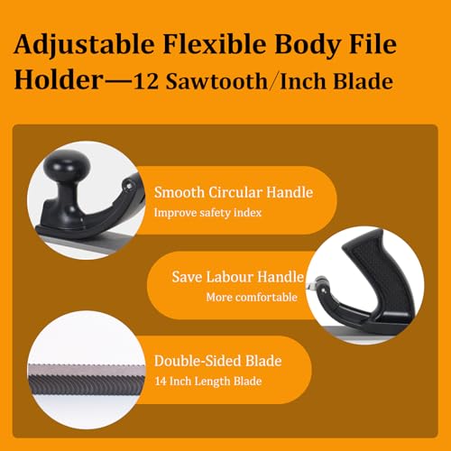 YANTBAICH Adjustable Flexible File Holder with 14 Inch Double-Sided Blade, Auto File 12 Sawtooth Per Inch Smooth Cut File Metal Polisher Molding Grinding, Filing Contoured Surface,for Shaping
