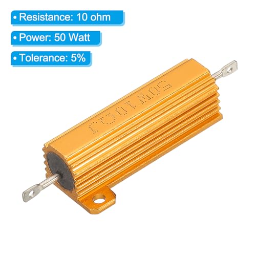 PATIKIL 5 Pieces 50 W 10 Ohm 5% Tolerance Aluminum Housing Resistors Set Resistance Assortment with Screws Wire Wound Potentiometer Power for Machines Electronics DIY Project Golden 10 Ohm 50 W
