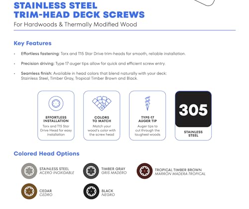 US4 - #8 x 2 Cedar Stainless Steel Trim Head Screws | Self-Drilling Screws for Decking, Flooring & Siding | T15 Star Drive | 305 Stainless Steel (350, #8 x 2 Inches) 350 #8 x 2"