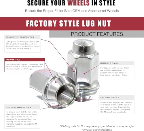 Wheel Accessories Parts Set of 20 1/2-20 Lug Nuts OEM Style Replacement for 6L2Z-1012-BA 611-094 Wheel Lug Nut (Chrome) Chrome