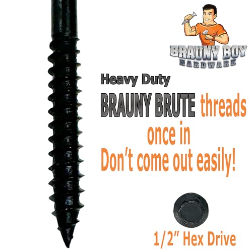 (25) 3/8” X 4” Black Hex Head Lag Wood Screws, Heavy Duty lag Bolts for Timber, Tree Houses, Fences by BRAUNY BOY HARDWARE -Qty 25