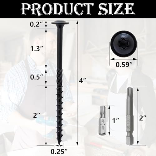80pcs Decking Wood Screws, Lag Screw with 2pcs T30 Torx Drive Bits #14 x 4