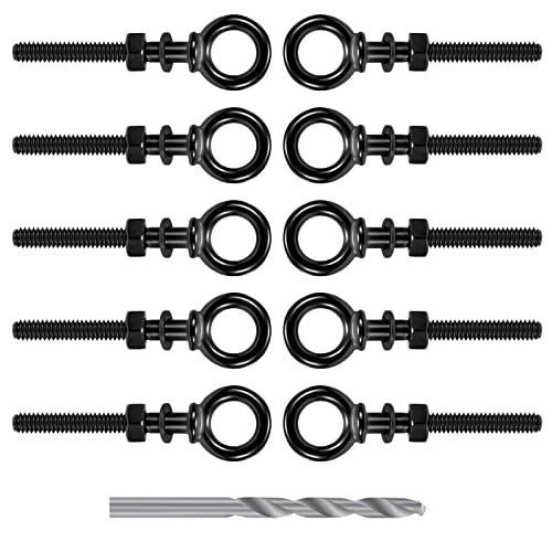 10 Pack Eye Bolt, 1/4” x 3" T316 Stainless Steel Eyebolts + 10 Pack Black Stemball Swage Dead End Invisible Cable Railing Kit Terminal