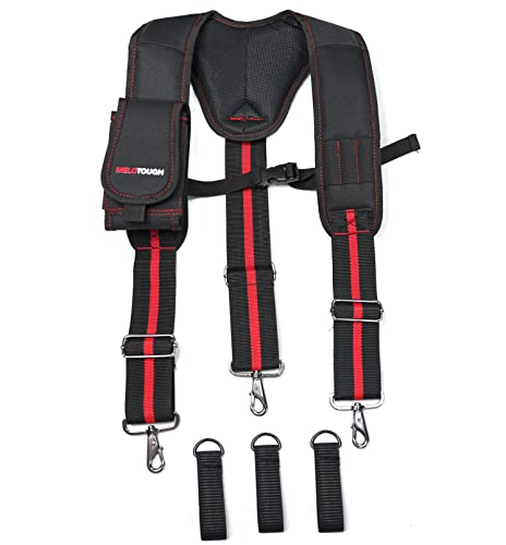 MELOTOUGH Work Suspenders Tool Belt Suspenders with Large Moveable Phone Holder + Padded Tool Belt with handle strap Construction Work Belt with D ring to hook