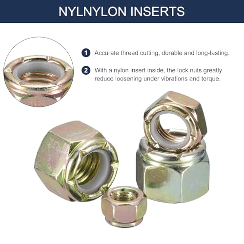 uxcell 25Pcs 3/4"-10 Nylon Insert Hex Lock Nuts, Carbon Steel Self-Locking Nylon Insert Stop Nut for Industrial Construction Fasteners, Multicolor&White 25