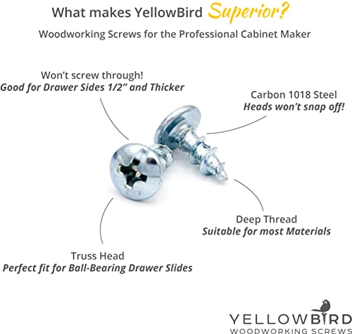 Yellowbird #8 x 7/16" Truss Head - Ball-Bearing Drawer Slide Screw - Phillips Zinc - Bit Included - 1000 Ct.