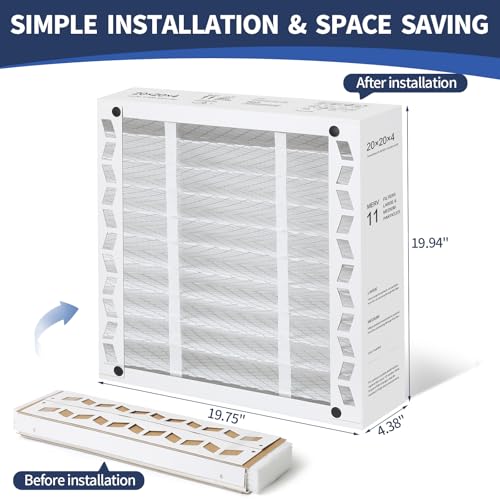 20x20x4 AC Furnace Air Filter Compatible with Honeywell FC100A1011, MERV 11 HAVC Filter Replacement, Actual Size:19.94"x19.75"x4.38", Pack of 2