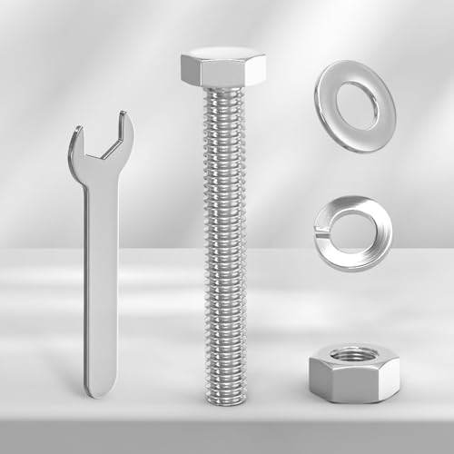 10PCS 3/8-16" x 4" 304 Stainless Steel Fully Threads Bolt, Hex Head Bolts with Nut Spacer and Spanner