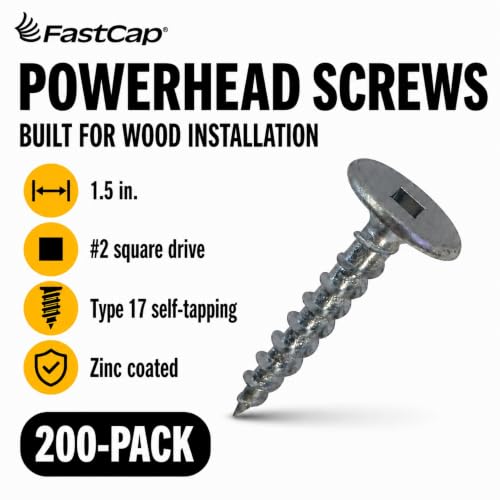 FastCap PowerHead Wood Screws, 1.5", #2 Square Drive, 200-Pack