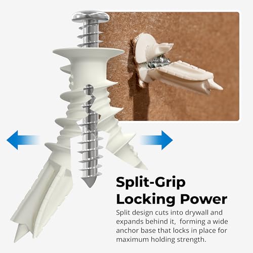 Qualihome Drywall Anchors with Screws – Self-Drilling Drywall Anchors, Anti-Spin Grip, No Pre-Drill Wall Anchor Kit, Strong & Reliable Hold, 200 Pack (400 Pieces) 200 Pack (400 Pieces)