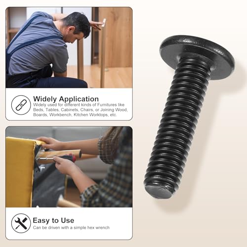 METALLIXITY Crib Screw Replacement Set Galvanization Barrel Nuts 114Pcs M6-1x16/20/25/30/35/40/45/50/55/60/65/70/75/80mm Black 114