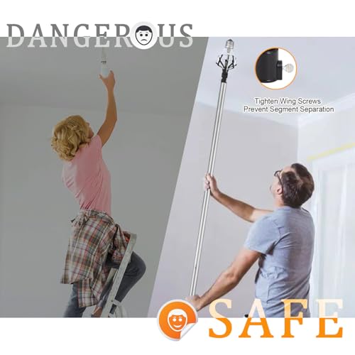 12FT Light Bulb Changer for High Ceilings with Suction Cup & 3 Baskets Cage Black 3-12FT Assembled type
