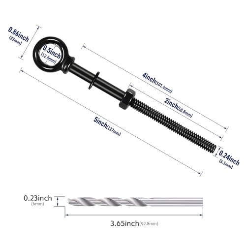 10 Pack Eye Bolt, 1/4” x 5" T316 Stainless Steel Eyebolts + 10 Pack Black Stemball Swage Dead End Invisible Cable Railing Kit Terminal