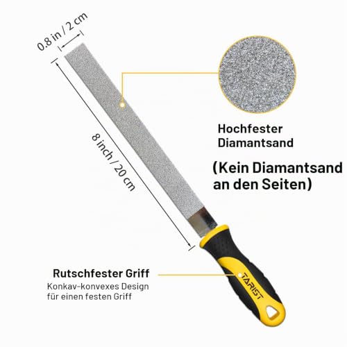 TARIST Diamond File Set 3-Piece 200 mm Including Flat/Half Round/Round Files For Sharpening Lawnmower Blades, Garden Shears, Axes - Tool Sharpener for Metal, Tile, Ceramic, Glass, Stone and More