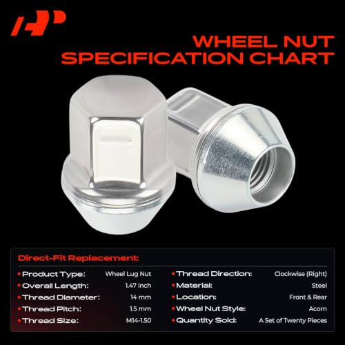 A-Premium Front & Rear M14-1.50 Wheel Lug Nuts, Set of 20