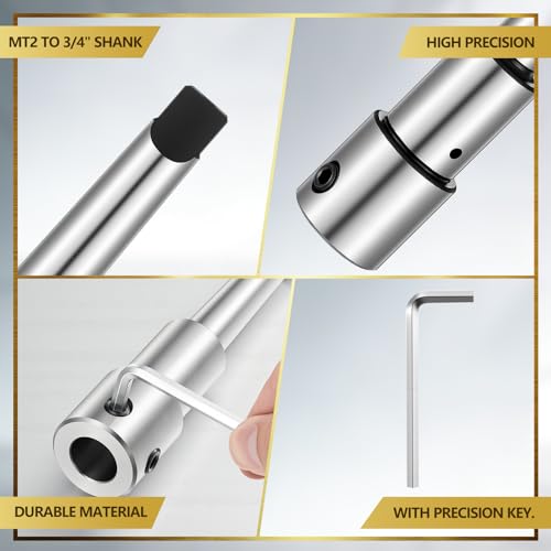 Annular Cutter Arbor Adapter, Morse Taper MT2 to 3/4" Weldon Shank for Drill Press & Milling Machine, Chrome Steel, High Precision CNC Machined, with Set Screws & Pilot Pin