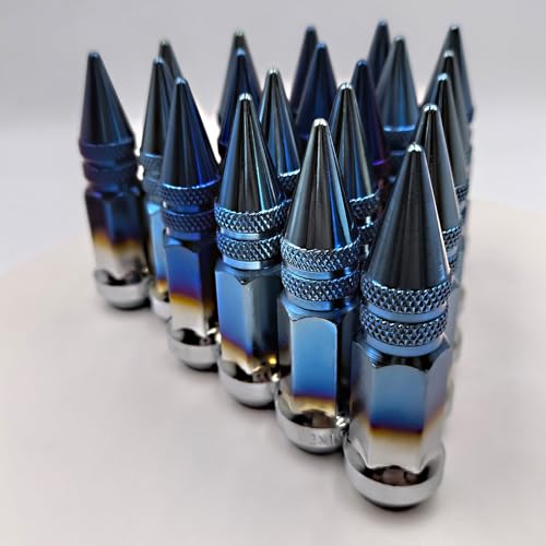 M12x1.5 Lug Burnt Blue Nuts Lug,Spiked Lug nut for Acura, Honda, Chevy, Hyundai, Toyota, Lexus, 20PCS 12x1.5 Lug Nuts with Socket Key.