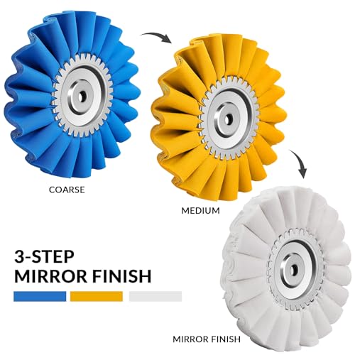3 PCS 10" S-Shape Airway Buffing Wheel Kit, Flange-Free Solid Hub