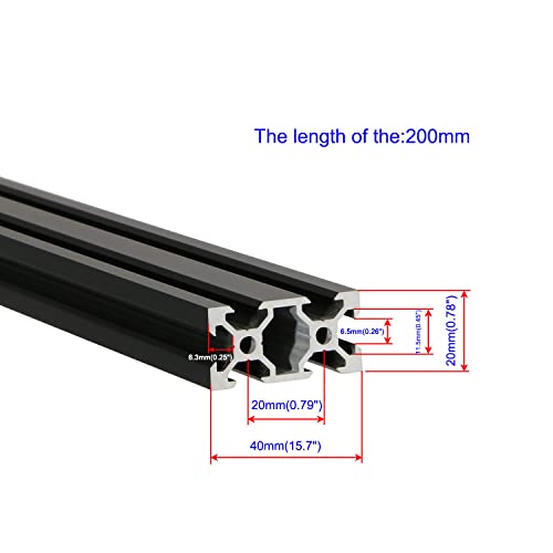 4 Pcs 200mm Aluminum Extrusion V Slot 2040 European Standard Anodized Profile Frame Machine for 3D Printer Parts Linear Rail CNC DIY Equipment, Electrophoresis Black, Black 200mm