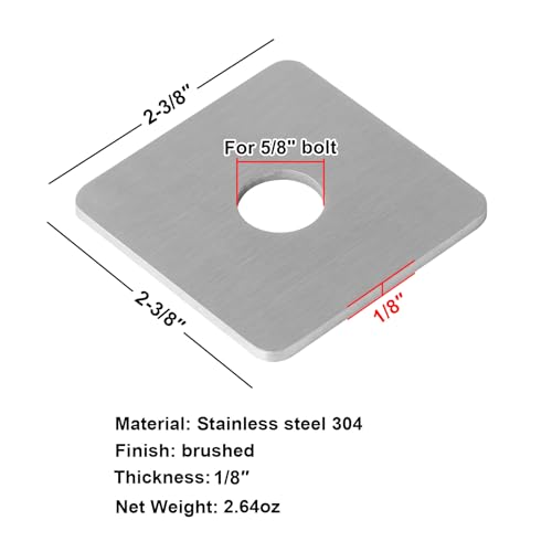 10 Pack Square Plate Washers for 5/8" Bolt,2-3/8" x 2-3/8",1/8" Thick