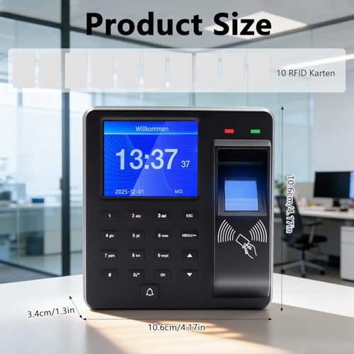 Small Business Time Tracking, 3-in-1 Time Tracking Device with Fingerprint, Password and Card Reader, Fingerprint Capacity 1000, Employee Time Tracking System, 0 Monthly Fee
