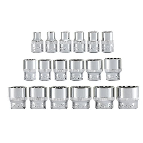 NEIKO 02488A 3/8" Drive Universal 6 Point Metric Socket Set, 18 Piece Universal Mechanic Spline & SAE, Cr-V Steel Low Profile, Spline Bit, 3/8 Universal Spline