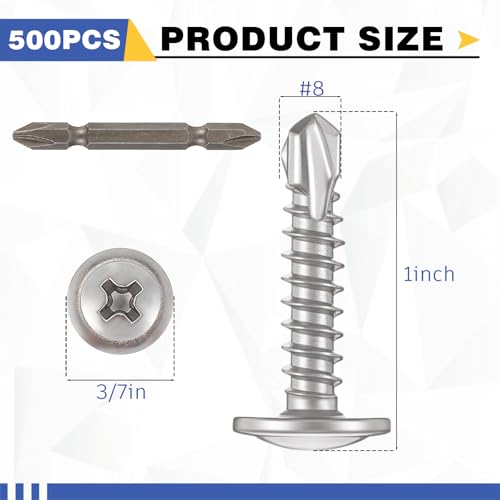 LEIFIDE 500pcs #8 x 1 Stainless Steel Self Tapping Screws, Phillips Drive Modified Truss Head, 410 Stainless Steel Sheet Metal Screws for Metal, Plastic, Wood #8 x 1"