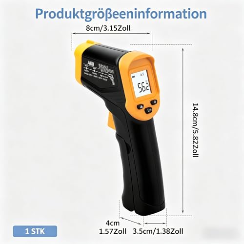 Infrared Thermometer -50-600°C with LCD & Laser | IR Thermometer 12:1 0.5s LCD Light & Laser for Grill, Kitchen, Freezer and Workshop