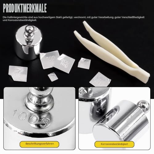 Precision Calibration Weight Set 10mg to 500mg 5g to 100g Steel Weights Calibration with Tweezers for Digital Scale Jewelry Scale M2 Class (Total 200g)