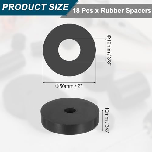 uxcell 18Pcs Thick Rubber Spacer, 2 Inch OD x 3/8 Inch ID x 3/8 Inch Thickness Black Round Rubber Bushings Anti Vibration Flat Washers for Home Industrial Machinery(50 x 10 x 10mm) 2" OD x 3/8" ID x 3/8" T(50 x 10 x 10mm) 18