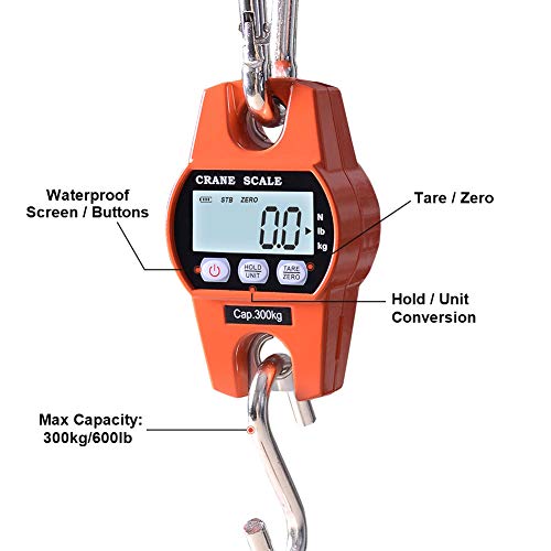 Fuzion Hanging Scale 660LB/300KG, Crane Scale with Snap-Fit Lifting Ring Orange