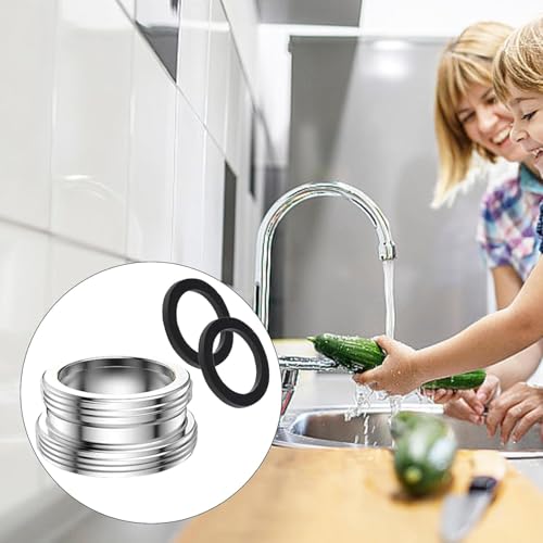 Pack of 2 Tap Adapters, M24 to M22 Male Thread Adapter Tap Silver, Metal Tap Adapter with Black Rubber Ring, for Kitchen Taps, Water Saving, Water Filter, Hoses