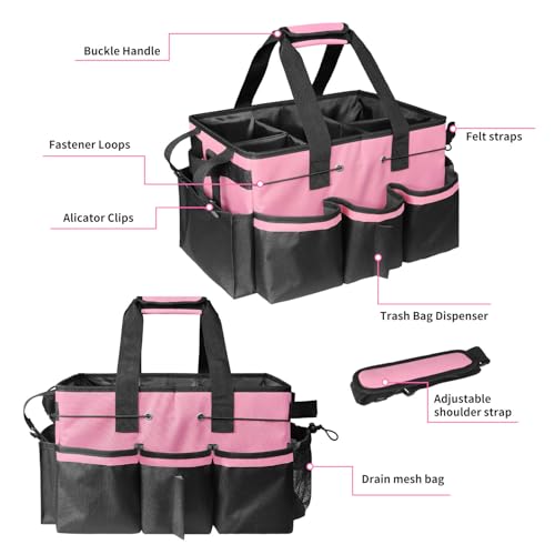 Large Cleaning Caddy Bag-Wearable, Waterproof, Heavy, Duty Pink
