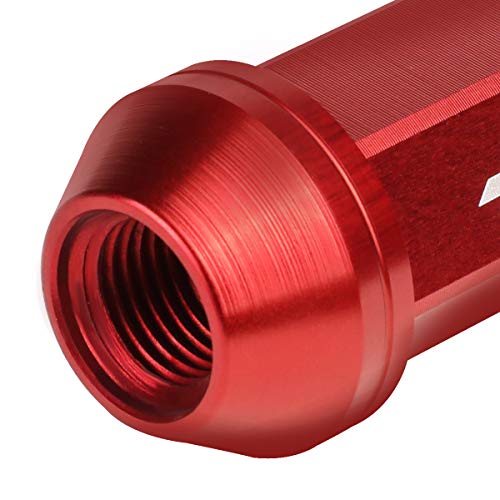 J2 Engineering 7075-T6 Aluminum M12 x 1.25 20Pcs 40mm Tall Open-End Lug Nut w/Socket Adapter Red