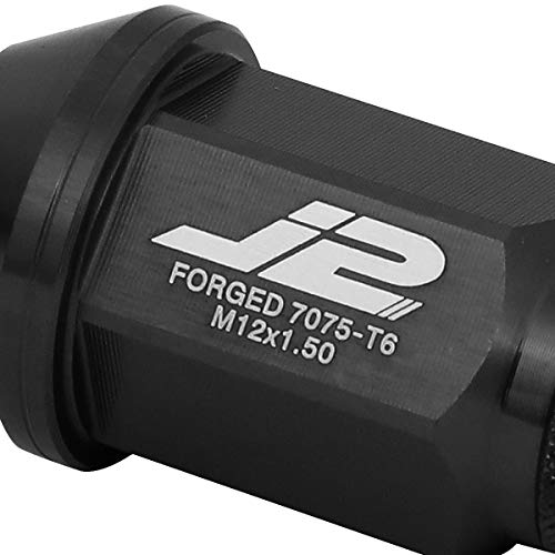 J2 Engineering LN-T7-023-15-BK Black 7075 Aluminum M12X1.5 20Pcs L: 40mm Open End Lug Nut w/Socket Adapter 1.5-Inch