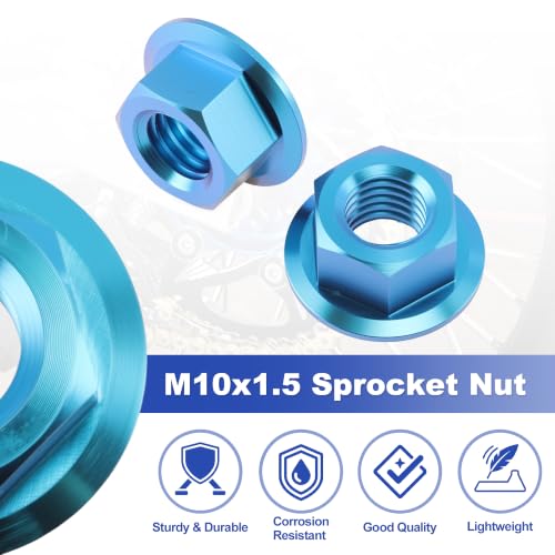 5 Pcs GR5 Titanium Flanged Hex Head Sprocket Nut M10x1.5 Lake Blue