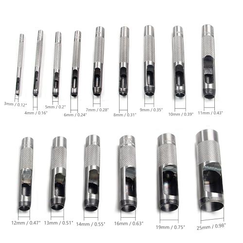 Round Steel Hollow Punch Set 15Pcs 3-25mm Leather Craft Tool