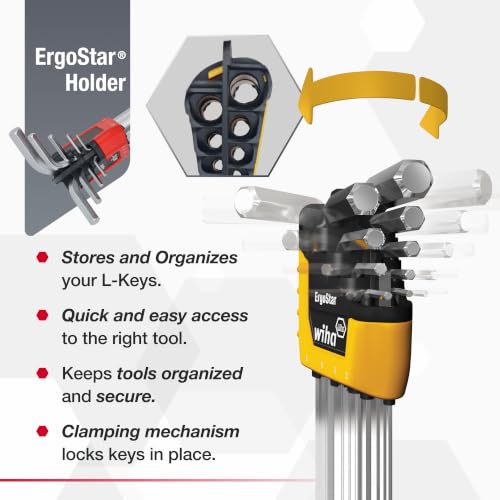 Wiha 22 Piece ErgoStar Ball End Hex L-Key Set, Allen Wrench Set Hex L-Key Inch & Metric ErgoStar Set, 22 piece
