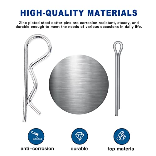 Boatsea 420Pcs Cotter Pin Assortment Kit R Clips Spring Retaining Hair Pins Assortment Kit, Including 6 Sizes 200PCS Cotter Pins and 6 Sizes 220PCS Hairpin Pins, Zinc-Plated