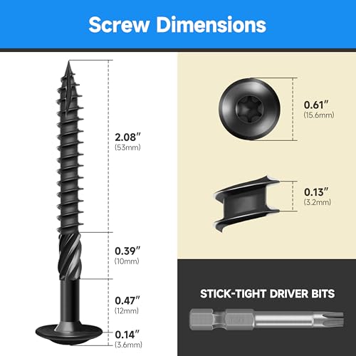 Lag Screws 3 Inch, Construction Wood Screw #14 x 3, 100-Pack Heavy Duty Self Driiling Structural Screws, Black Anti-Rust Coated Exterior Wood/Lag/Timber Screws, Torx/Star Drive Lag Bolts #14 x 3"