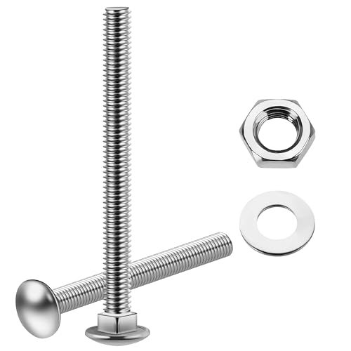 Mywish 50Pcs 3/8-16 4-Jaw Tee Nuts for Bolts & (5 Sets) 3/8-16 x 4 Carriage Bolts Screws Round Head Square Neck and Hex Nuts & Flat Washers, Full Threaded 304 Stainless Steel Bright Finish